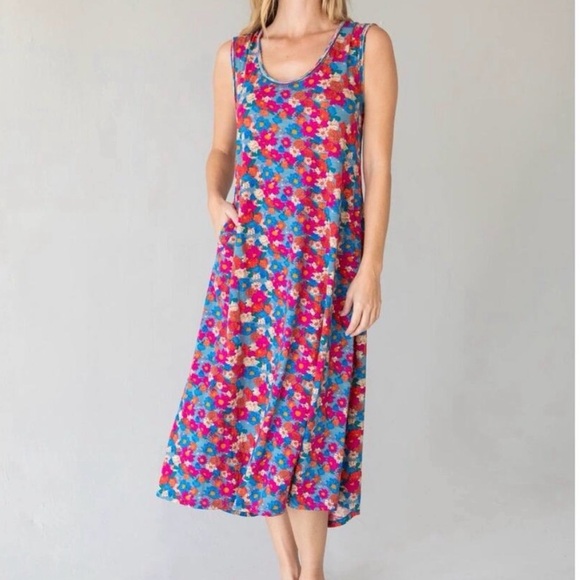 NATURAL LIFE Dresses & Skirts - Natural Life Hangout 100% Cotton Boho Midi‎ Dress Pink Floral Size S Sundress